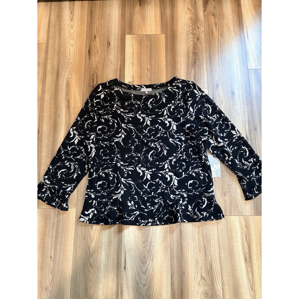 Habitat Clothes To Live In Women's XL Black Ivory Long Sleeve Shirt Ruffled NWT